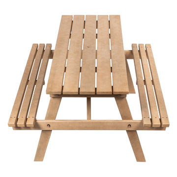 Shoreham 59" Modern Classic Outdoor Wood Picnic Table Benches with Umbrella Hole - JONATHAN Y